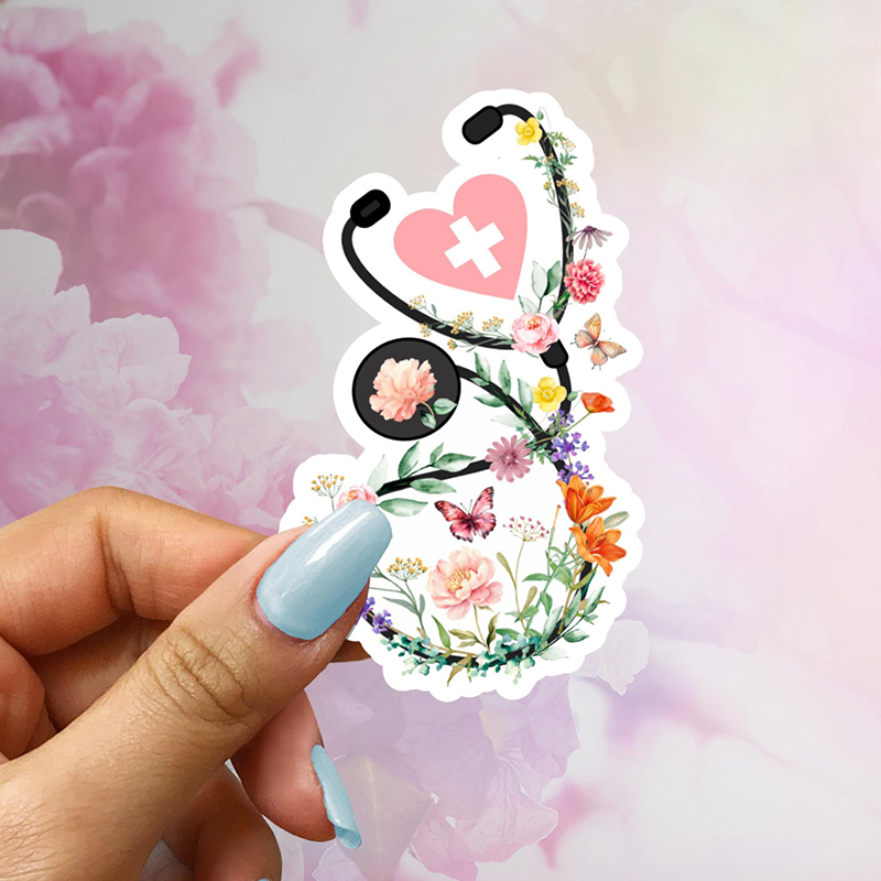 Floral Stethoscope Medical Nurse Stickers