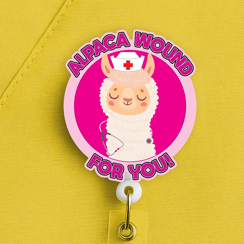 Funny Alpaca Wound For You Nurse Badge Reel