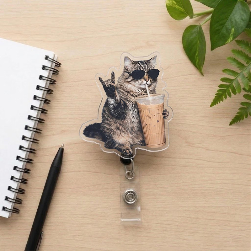 Funny Cat Coffee Nurse Badge Reel