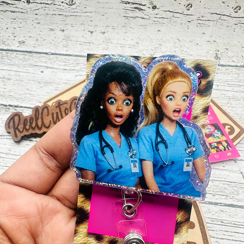 Funny Doll Face Nurse Badge Reel