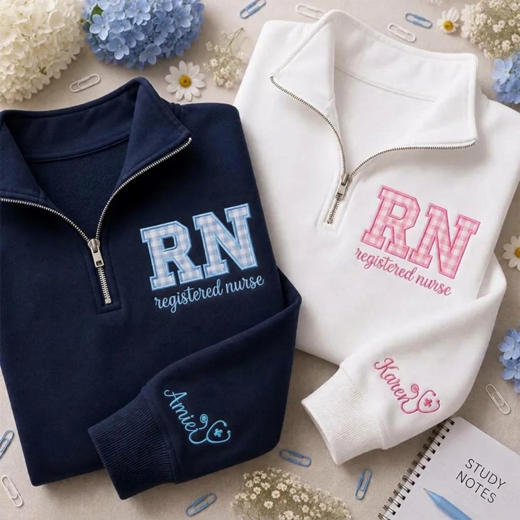 Personalized Plaid Patch Name And Job Title Quarter Zip Sweatshirt