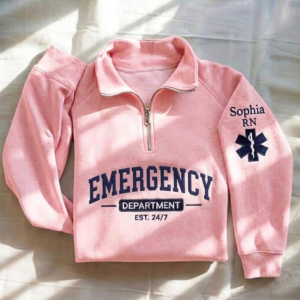 Personalized Name Embroidered Department Nurse Quarter Zip Sweatshirt