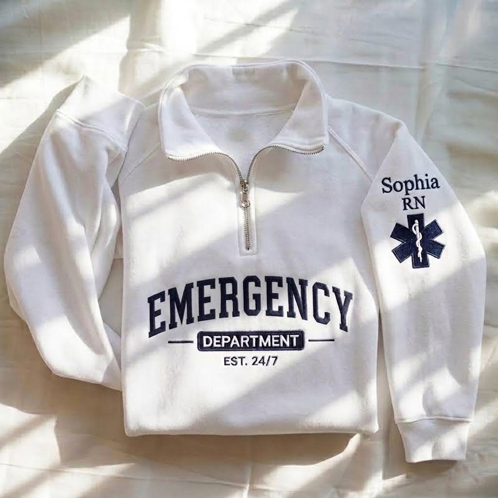 Personalized Name Embroidered Department Nurse Quarter Zip Sweatshirt