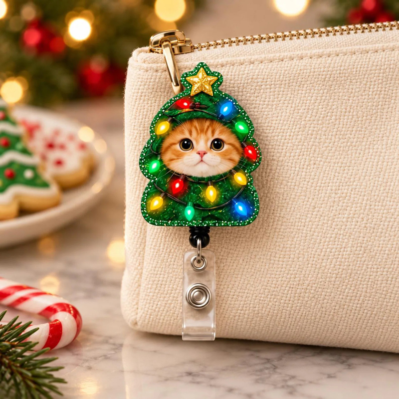 Personalized Festive Christmas Kitty Badge Reel