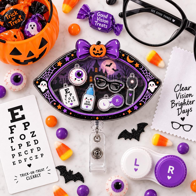 Halloween Eye Optometry Shaker Badge Reel