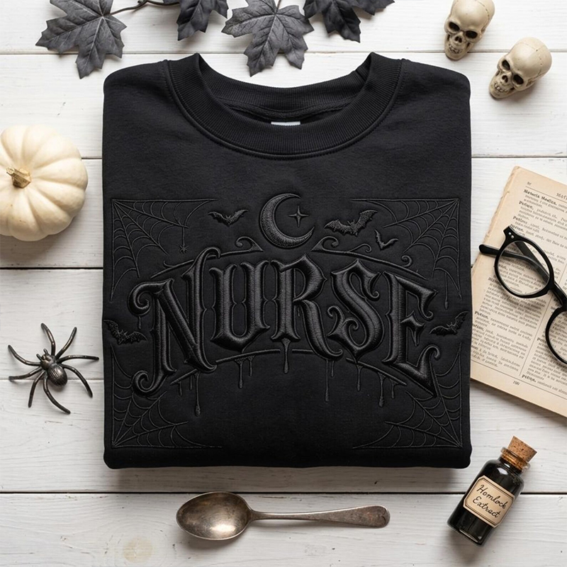 Halloween Gothic Embroidery Nurse Sweatshirt