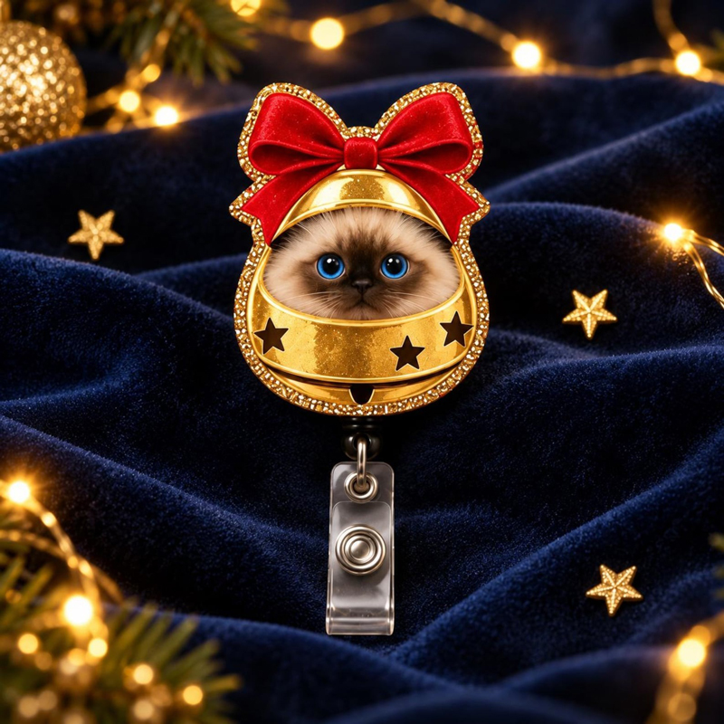 Personalized Festive Christmas Kitty Badge Reel