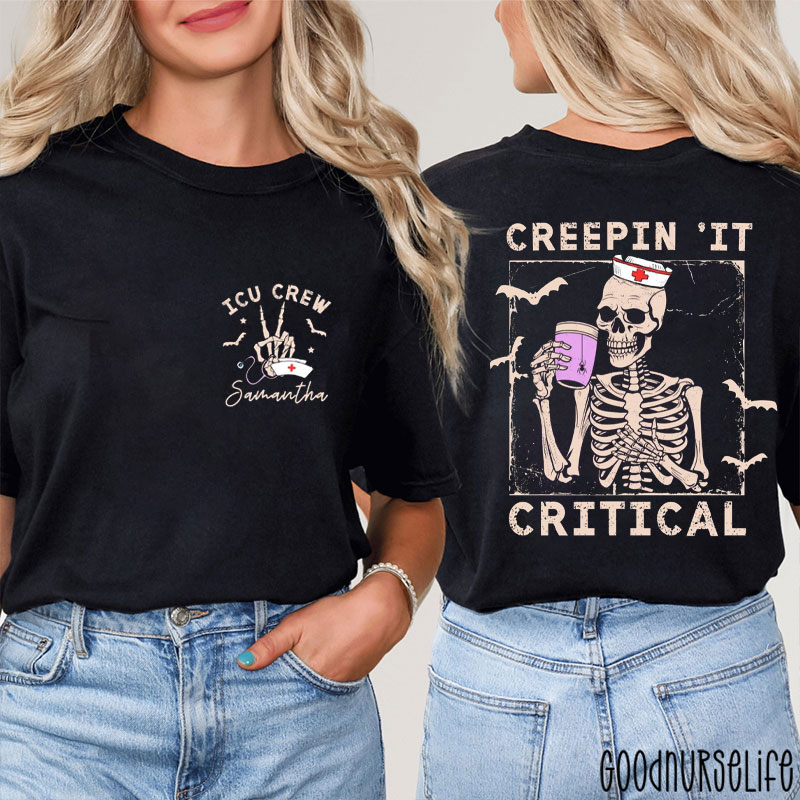 Personalized ICU Horror Bone Nurse Two Sided T-Shirt