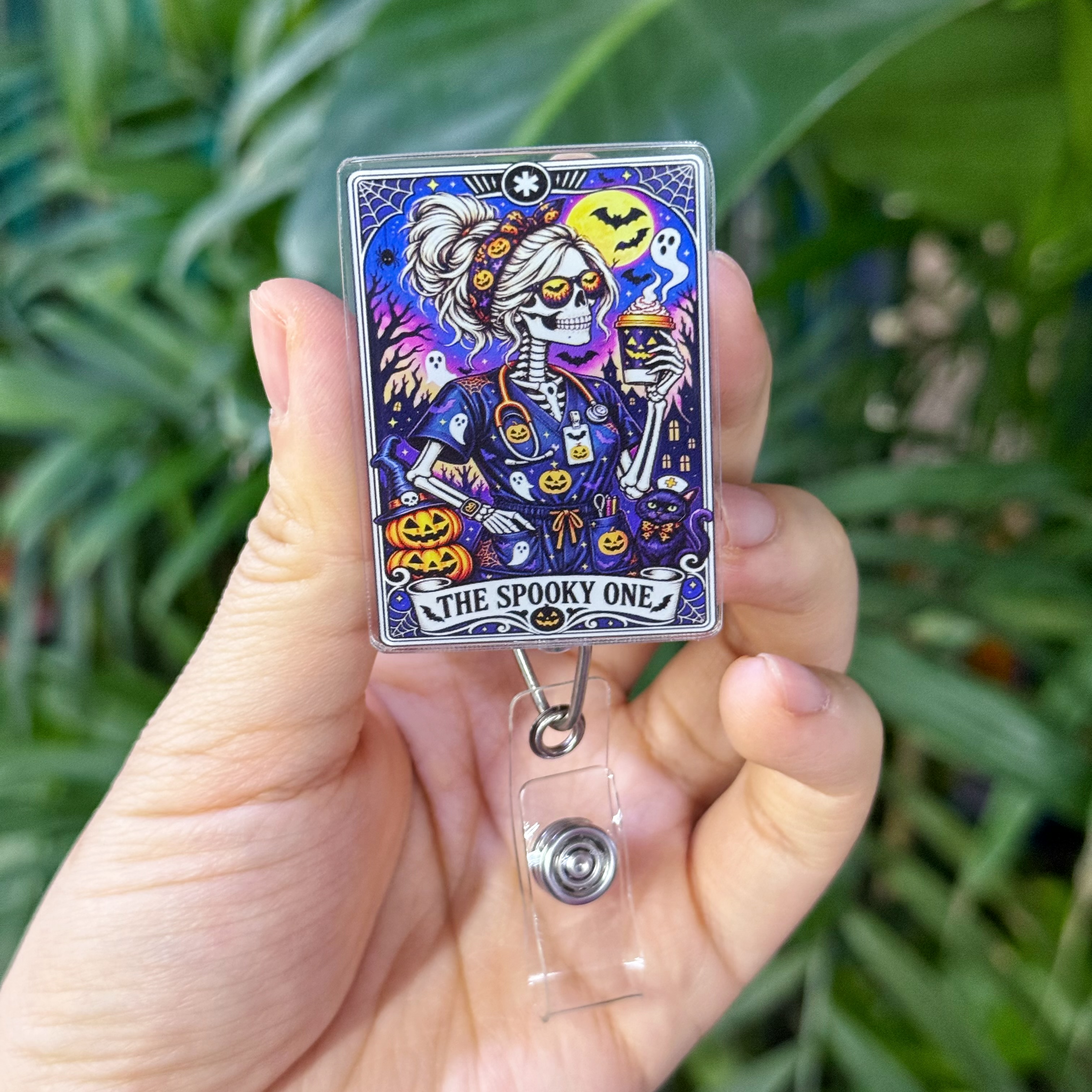 The Spooky One Tarot Card Badge Reel