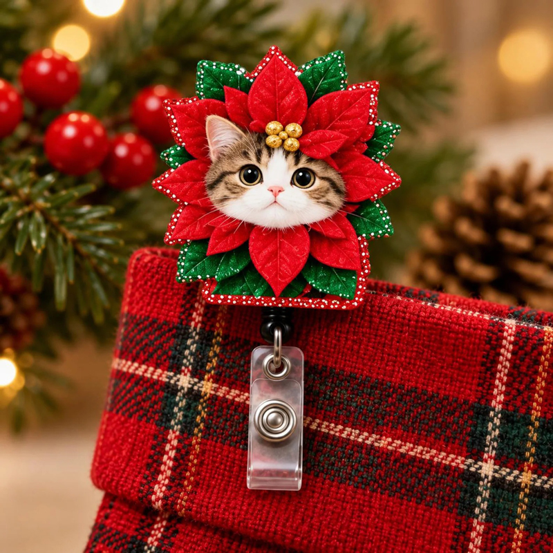 Personalized Festive Christmas Kitty Badge Reel