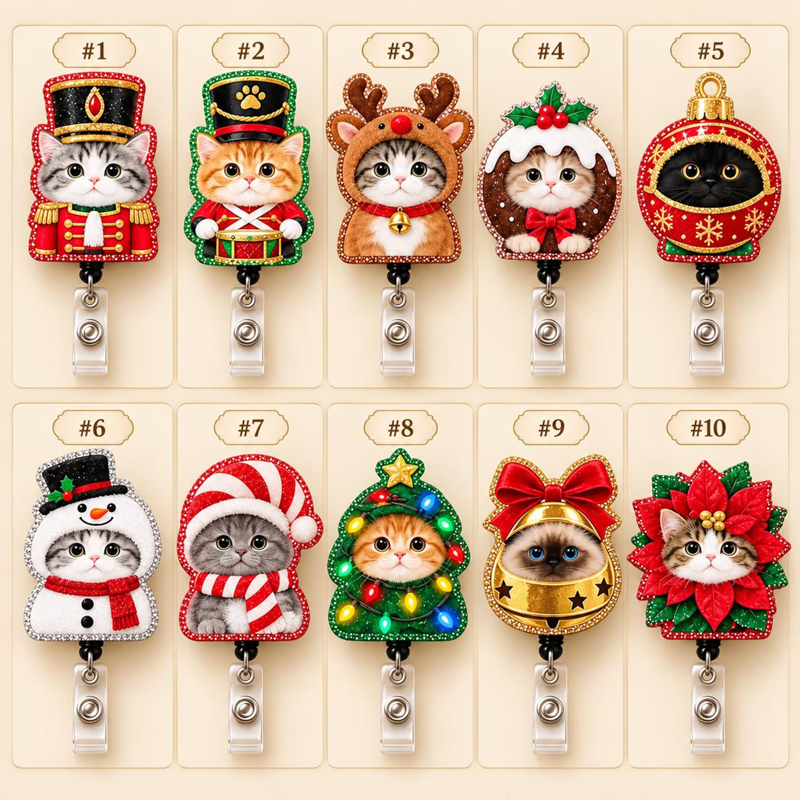 Personalized Festive Christmas Kitty Badge Reel