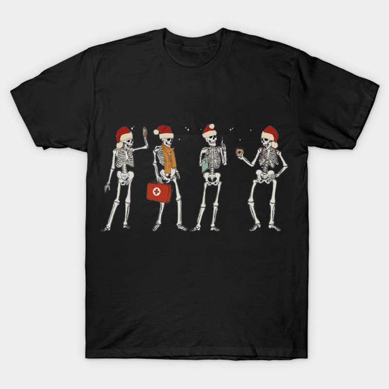 Merry Skeleton Christmas Nurse T-Shirt