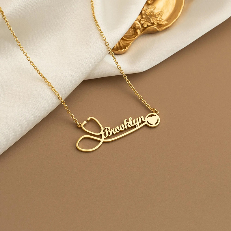 Personalized Name Elegant Stethoscope Nurse Necklace