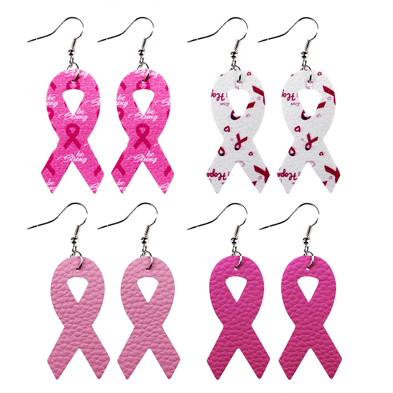 Breast Cancer Awareness Pink Ribbon Nurse Leather Earrings