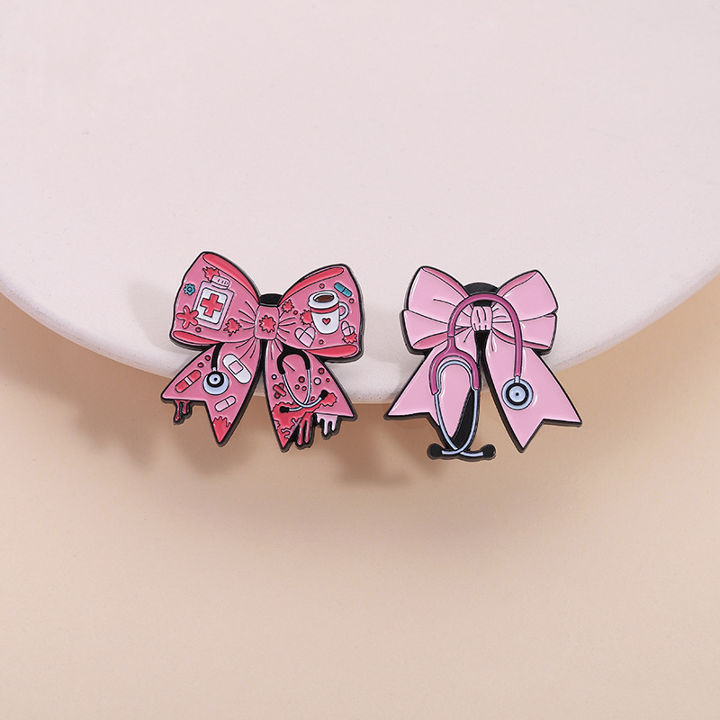 Pink Bow Stethoscope Nurse Pin