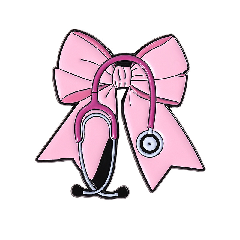 Pink Bow Stethoscope Nurse Pin