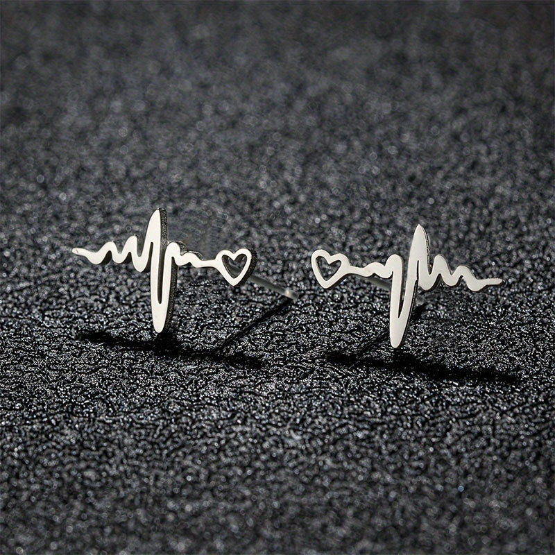 Electrocardiogram Silver Nurse Metal Earrings