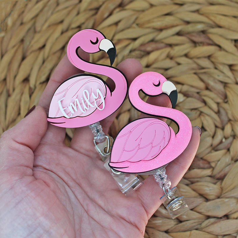Personalized Name Flamingo Nurse Badge Reel