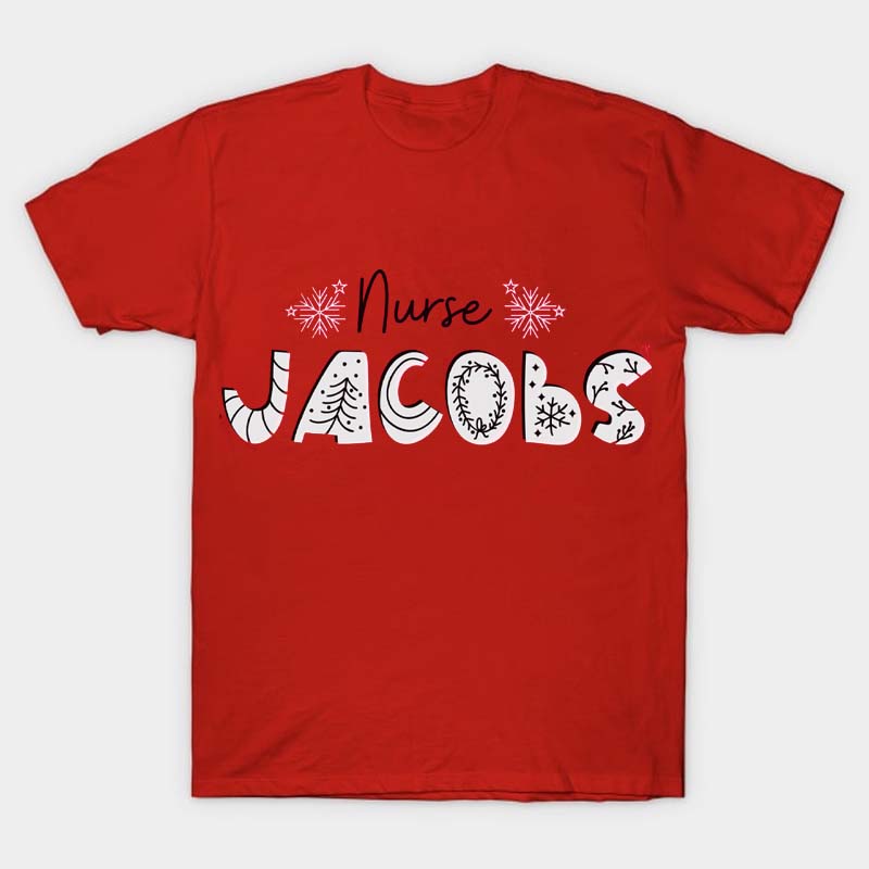 Personalized Name Christmas Snowflake Nurse T-Shirt