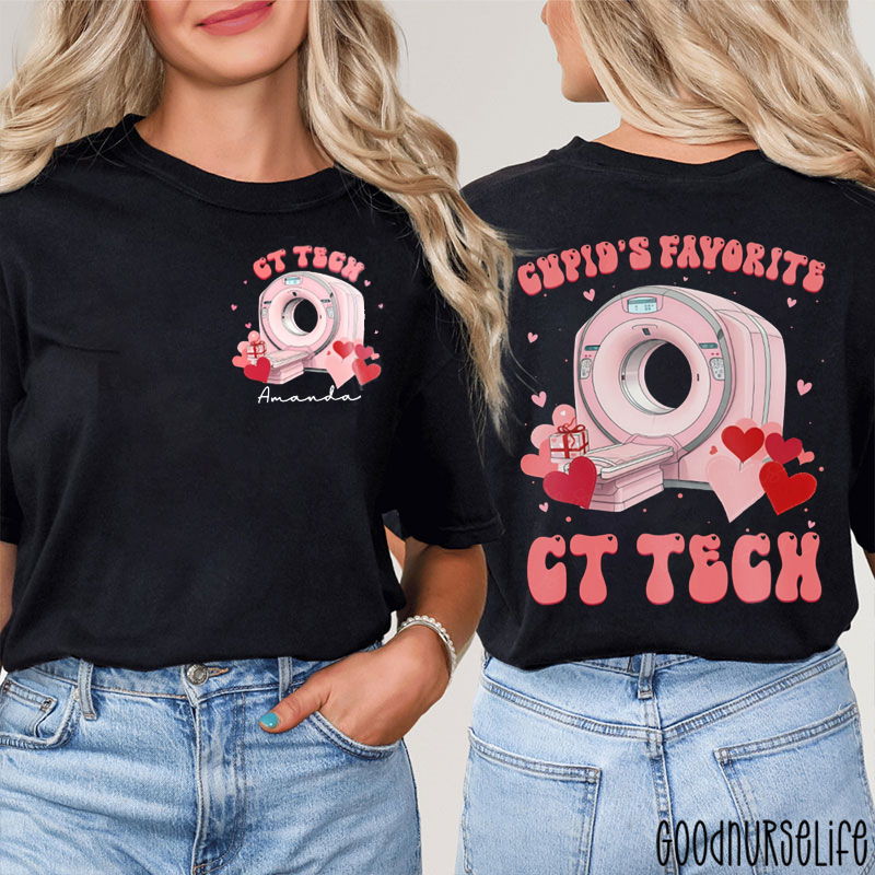 Personalized Name Cupid's Favorite CT Tech Nurse Two Sided T-Shirt