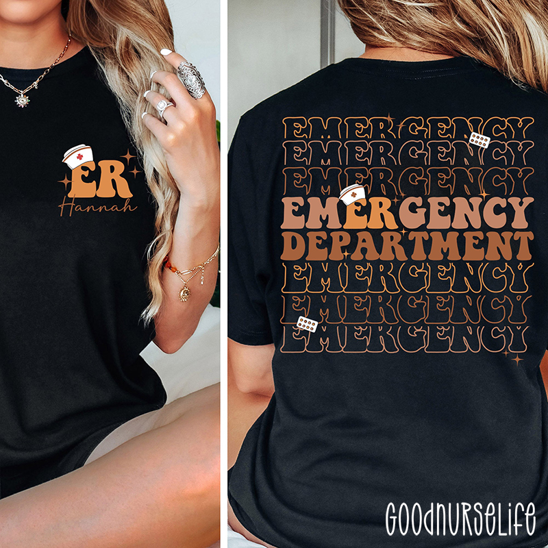 Personalized Name Emergency Department Black History Nurse Two Sided T-Shirt