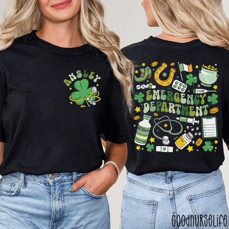 Personalized Name Emergency Department Nurse Two Sided T-Shirt