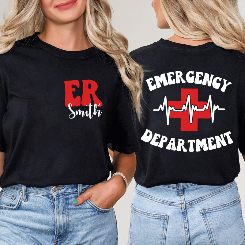 Personalized Name Emergency Department Nurse Two Sided T-Shirt