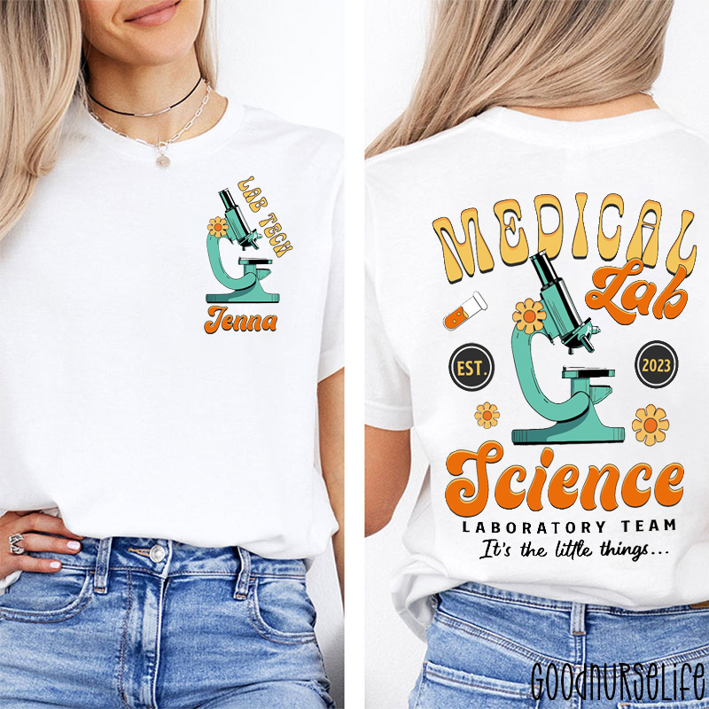 Personalized Name Medical Lab Science Nurse Two Sided T-Shirt