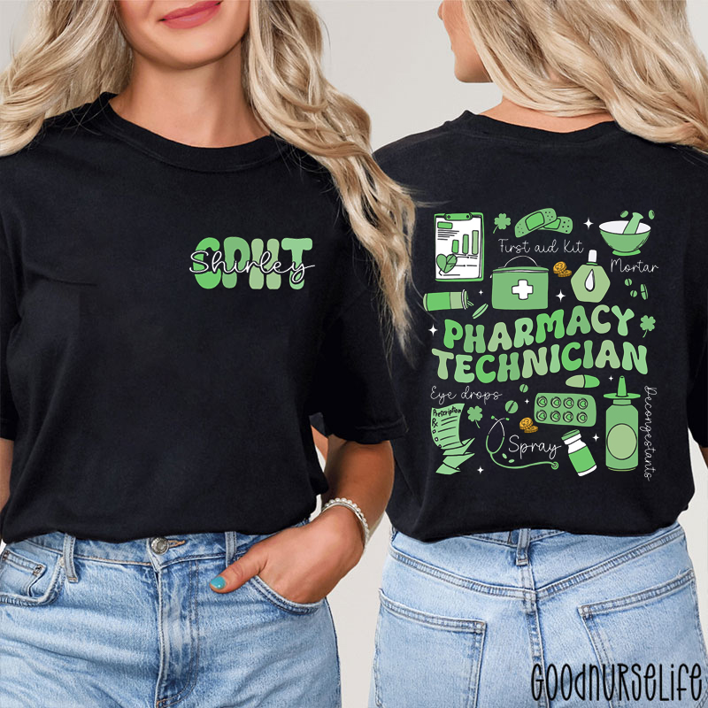 Personalized Name Pharmacy Technician Nurse Two Sided T-Shirt