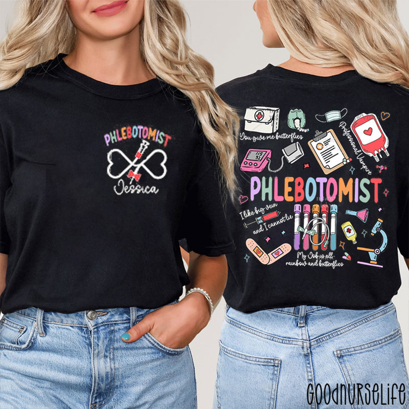 Personalized Name Phlebotomist Nurse Two Sided T-Shirt