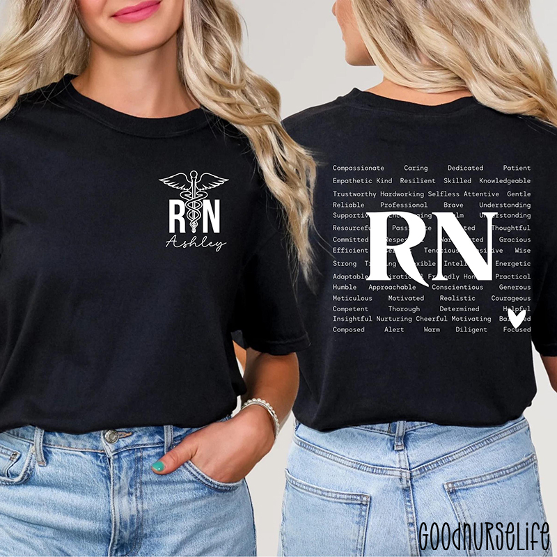 Personalized Name Registered Nurse Two Sided T-Shirt