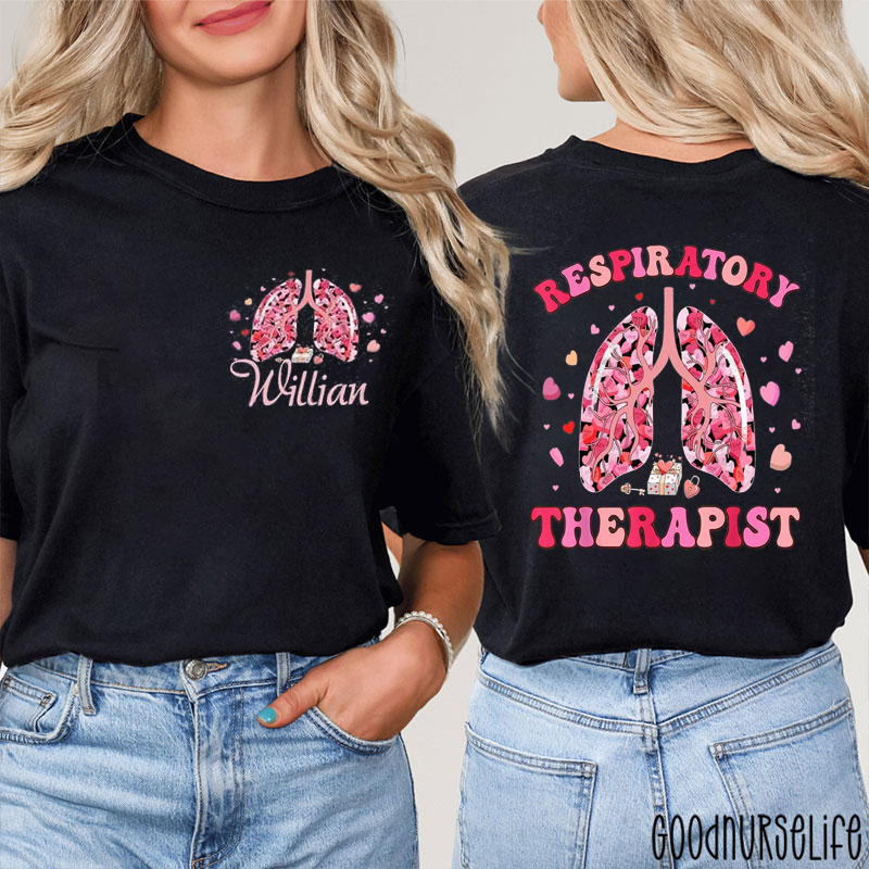 Personalized Name Respiratory Therapist Nurse Two Sided T-Shirt