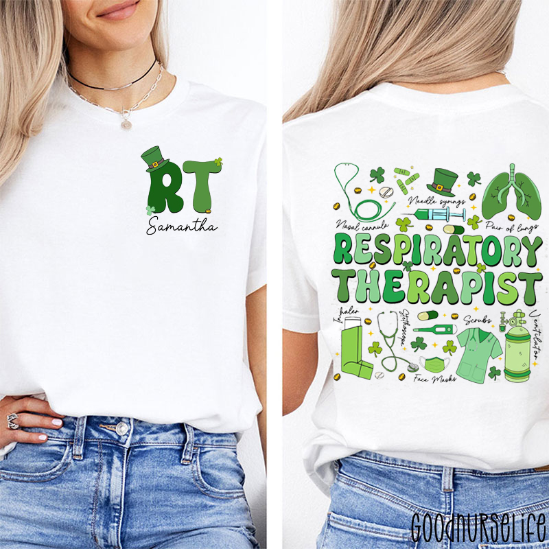 Personalized Name Respiratory Therapist Nurse Two Sided T-Shirt
