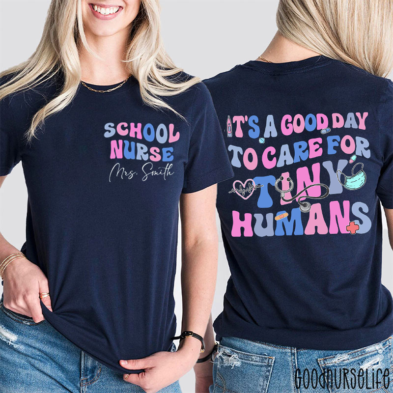 Personalized Name School Nurse Two Sided T-Shirt