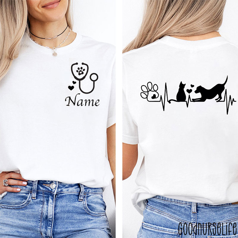 Personalized Name Vet Tech Nurse Two Sided T-Shirt