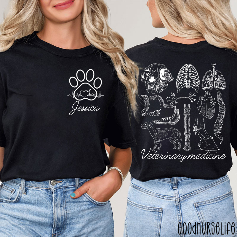 Personalized Name Veterinary Medicine Nurse Two Sided T-Shirt