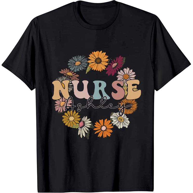 Personalized Name Wildflowers Nurse T-Shirt