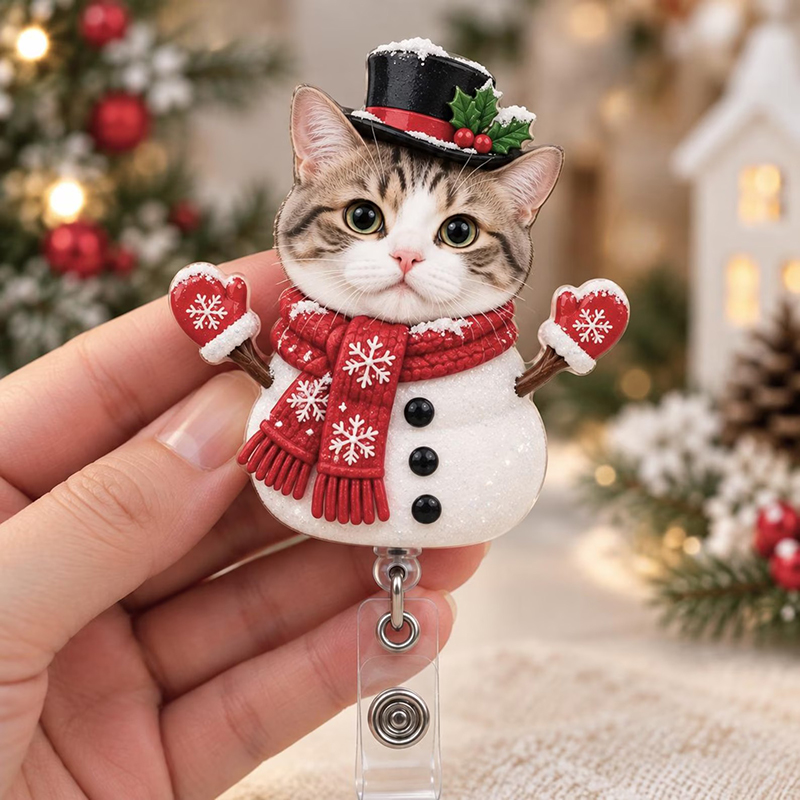 Personalized Cute Kitty Snowman Winter Badge Reel