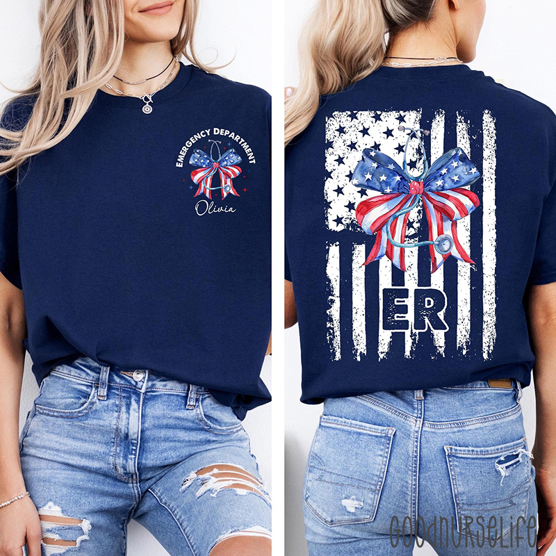 Personalized Emergency Department 4th Of July Nurse Two Sided T-Shirt