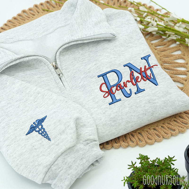 Personalized Name Caduceus RN Nurse Quarter Zip Sweatshirt