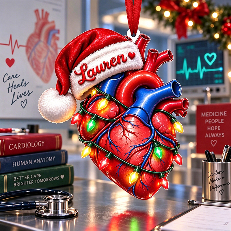 Personalized Faux 3D Name Cardiology Heart Christmas Ornament