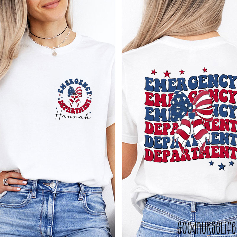 Personalized Name Emergency Department 4th Of July Nurse Two Sided T-Shirt