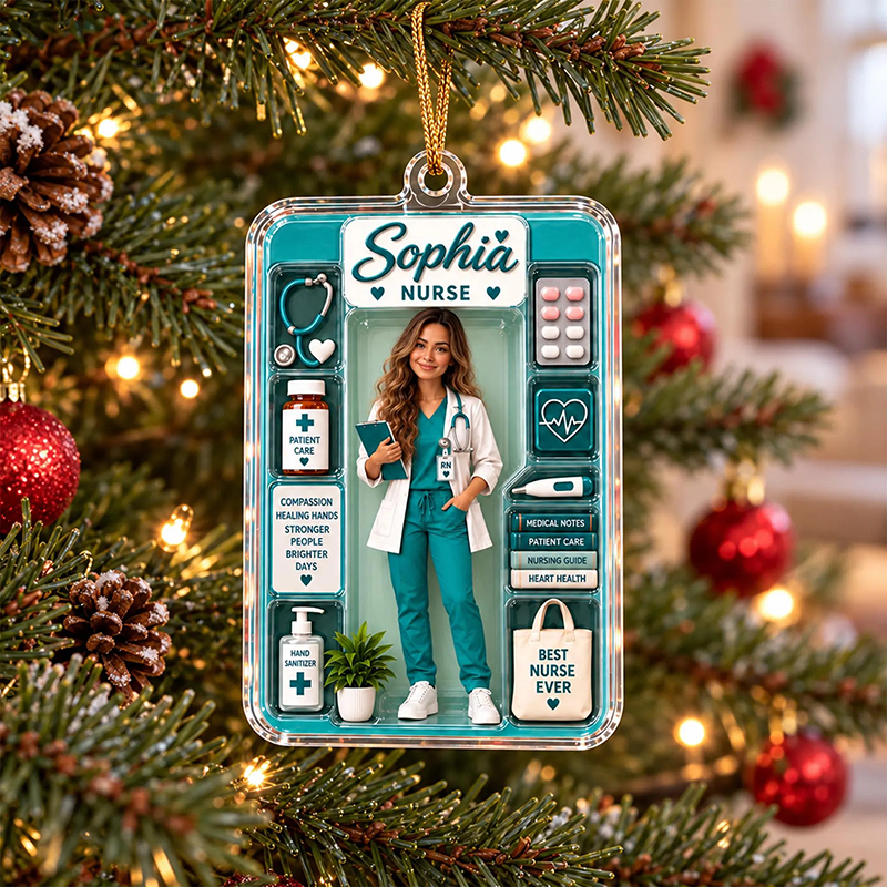 Personalized Name Faux 3D Nurse Doll Blister Pack Christma Ornament