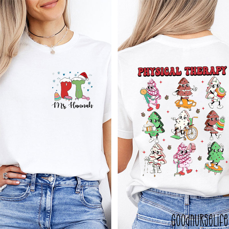 Personalized Name Physical Therapy Christmas Two Sided T-Shirt