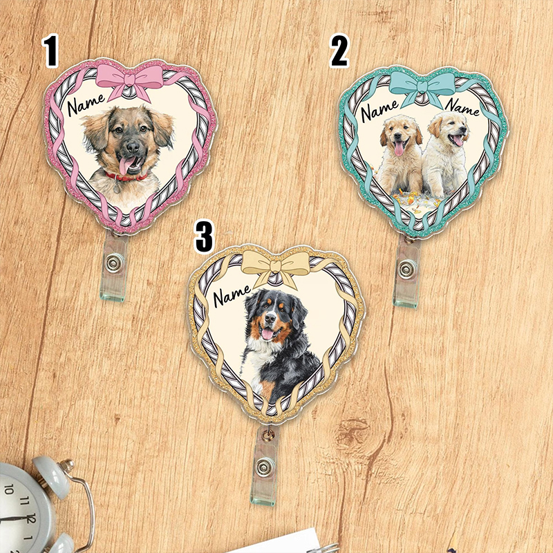 Personalized Pet Portrait Coquette Bow Nurse Badge Reel