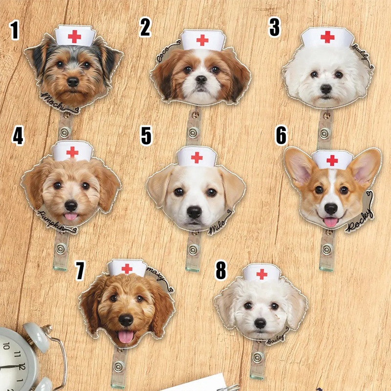 Personalized Pet Portrait Nurse Cap Nurse Badge Reel