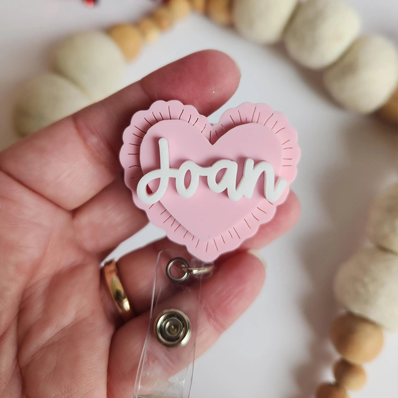 Personalized Pink Heart Nurse Badge Reel