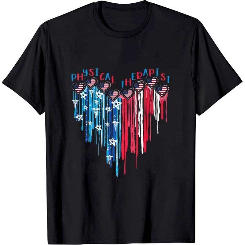 Physical Therapist American Flag Melting Heart Nurse T-Shirt