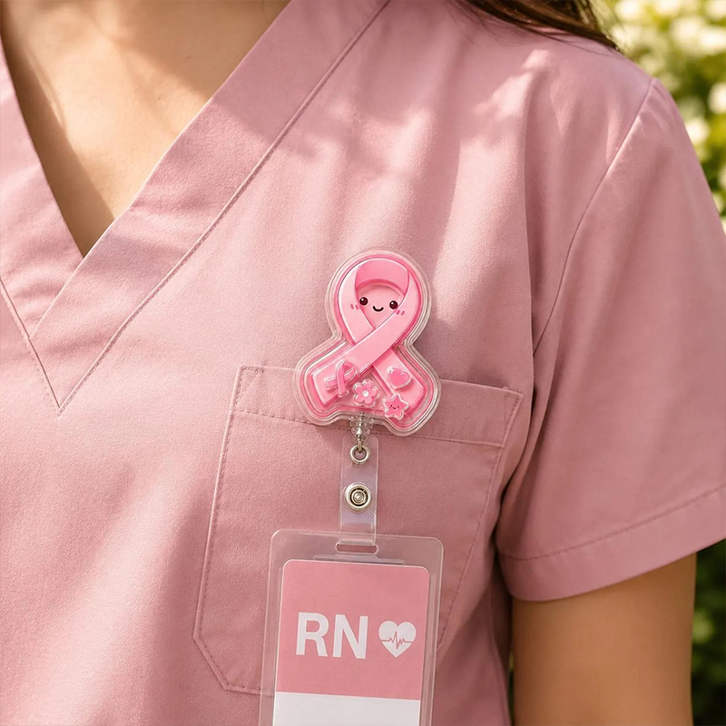 Pink Ribbon Nurse Shaker Badge Reel