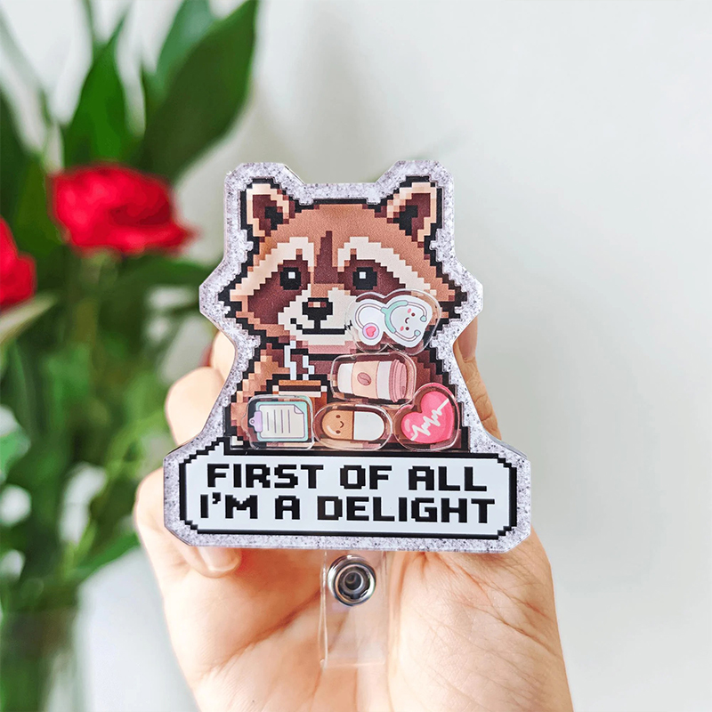 Pixel Nurse Raccoon Quote Shaker Badge Reel